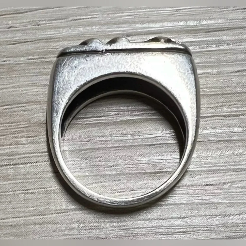 Designer Signed DIAN MALOUF Sterling Silver Star & Stripes Band Ring, Size 5.5